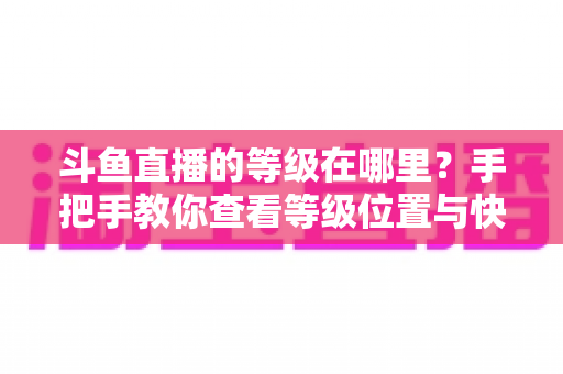 斗鱼直播的等级在哪里？手把手教你查看等级位置与快速升级全攻略