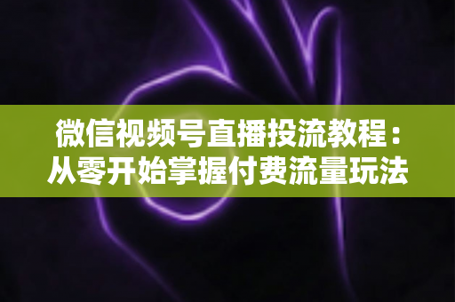 微信视频号直播投流教程:从零开始掌握付费流量玩法,快速提升直播间人气与转化 微信视频号直播投流教程:从零开始掌握付费流量玩法,快速提升直播间人气与转化