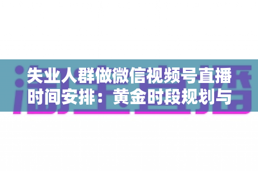 失业人群做微信视频号直播时间安排：黄金时段规划与可持续开播计划全指南